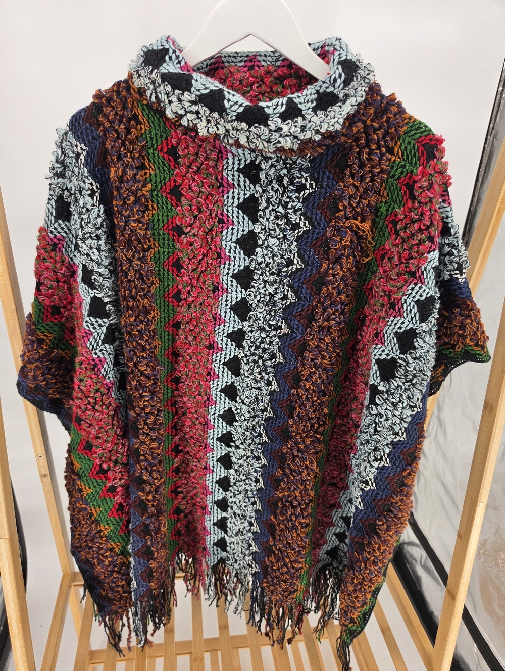 SO SOFT Multicolor Crocheted Pancho Sweater With Collar No Arm Holes One Size